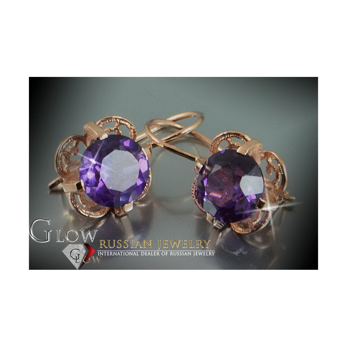 Boucles d’oreilles en or rose soviétique russe 14k 585 vec026 alexandrite rubis émeraude saphir ...