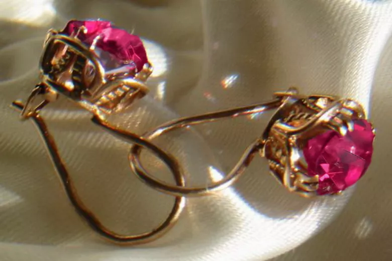 Boucles d’oreilles en or rose soviétique russe 14k 585 vec029 alexandrite rubis émeraude saphir ...