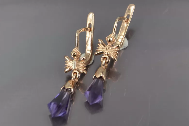 Boucles d’oreilles en or rose soviétique russe 14k 585 vec031 alexandrite rubis émeraude saphir ...