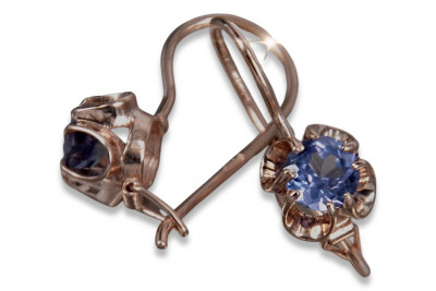 Boucles d’oreilles en or rose soviétique russe 14k 585 vec035 alexandrite rubis émeraude saphir ...