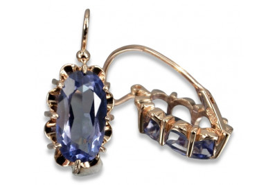Boucles d’oreilles en or rose soviétique russe 14k 585 vec039 alexandrite rubis émeraude saphir ...