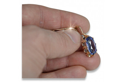Boucles d’oreilles en or rose soviétique russe 14k 585 vec039 alexandrite rubis émeraude saphir ...