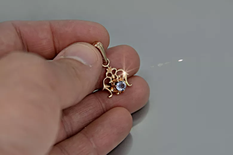 Russische sowjetische Rose 14k 585 Gold Alexandrit Rubin Smaragd Saphir Zirkon ... Anhänger vpc004