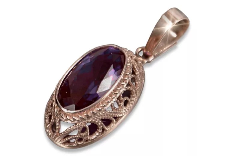 Russische sowjetische Rose 14k 585 Gold Alexandrit Rubin Smaragd Saphir Zirkon ... Anhänger vpc014