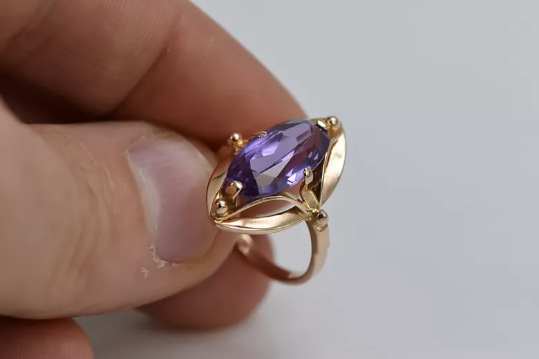 Russie soviétique rose 14k 585 or Alexandrite rubis émeraude saphir Zircon bague vrc004