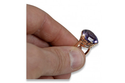 Vintage pierścionek czerwone różowe złoto srebro pozłacane 925 z Aleksandrytem Rubinem Szafirem Szmaragdem Cyrkonią vrc130rp