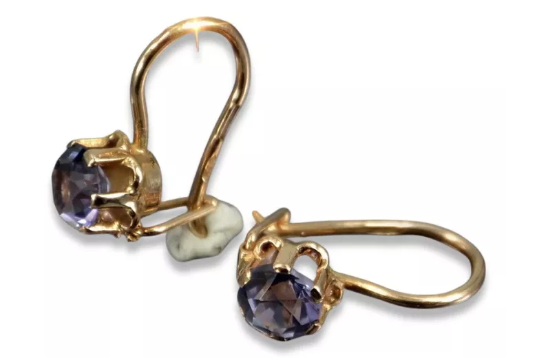 Boucles d’oreilles en or rose soviétique russe 14k 585 vec019 alexandrite rubis émeraude saphir ...