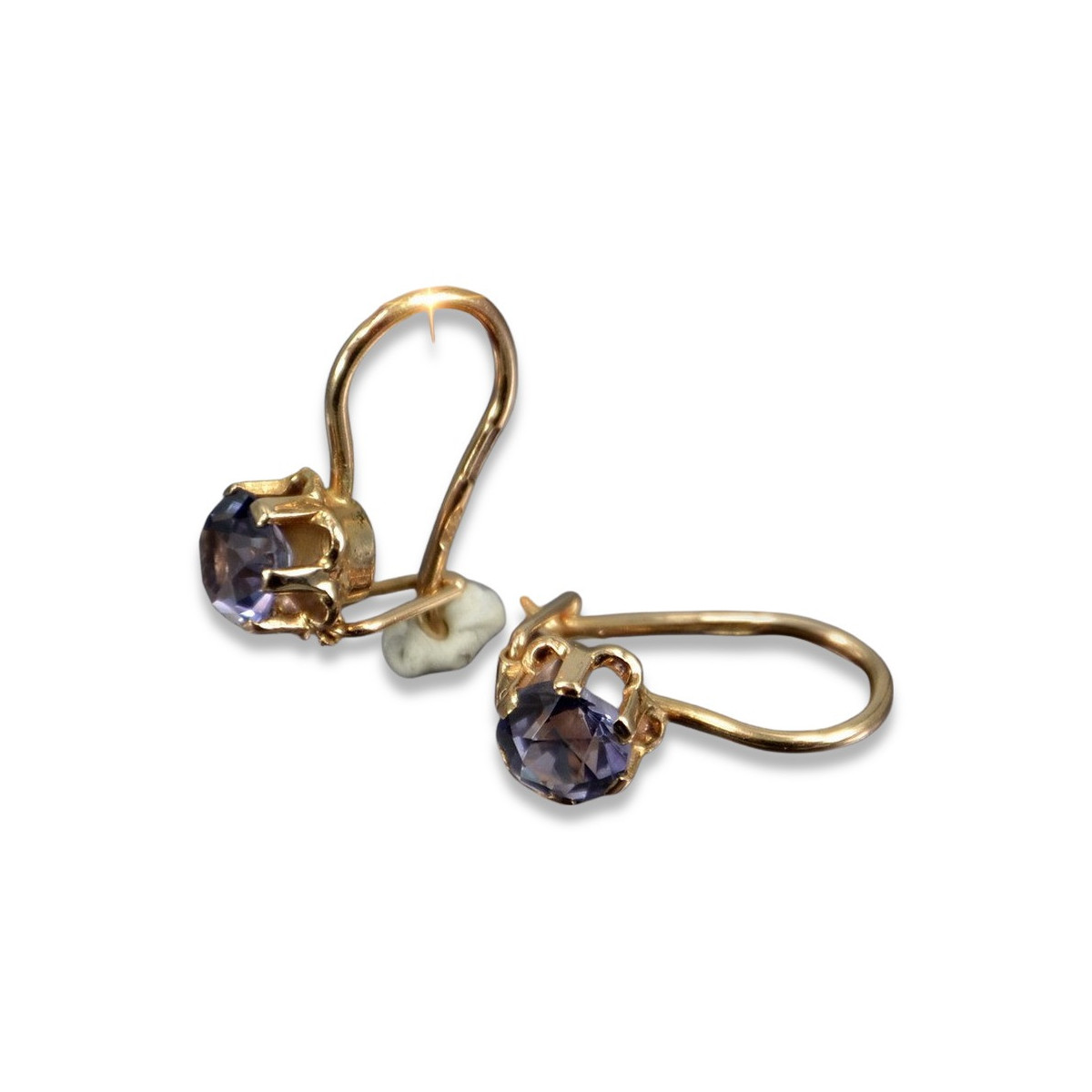 Boucles d’oreilles en or rose soviétique russe 14k 585 vec019 alexandrite rubis émeraude saphir ...