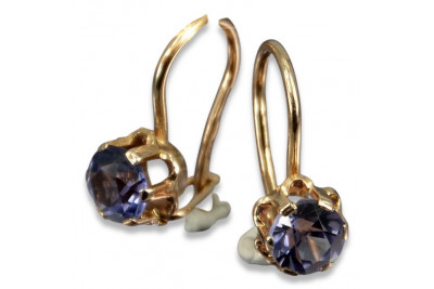 Boucles d’oreilles en or rose soviétique russe 14k 585 vec019 alexandrite rubis émeraude saphir ...