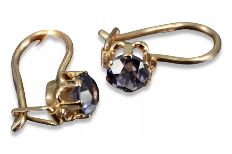 Boucles d’oreilles en or rose soviétique russe 14k 585 vec019 alexandrite rubis émeraude saphir ...