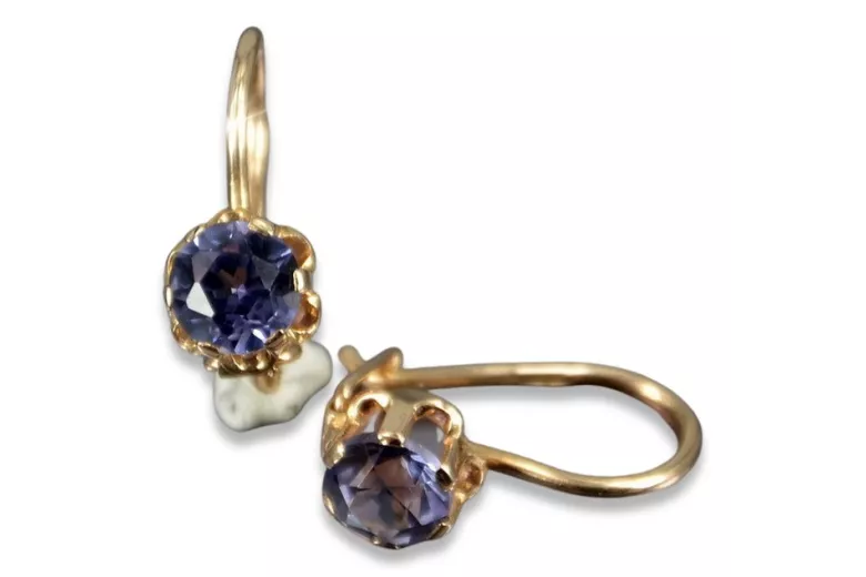 Boucles d’oreilles en or rose soviétique russe 14k 585 vec019 alexandrite rubis émeraude saphir ...