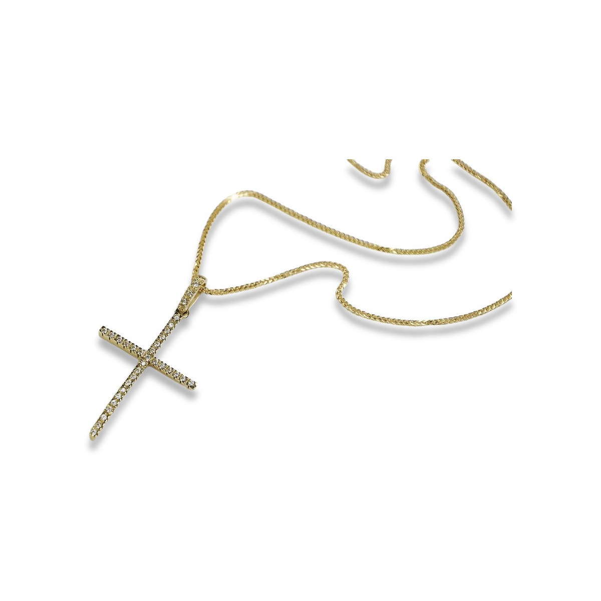 Italienische gelbe 14 Karat Gold Catholic Cross & Spiga Kette ctc011y&cc035y