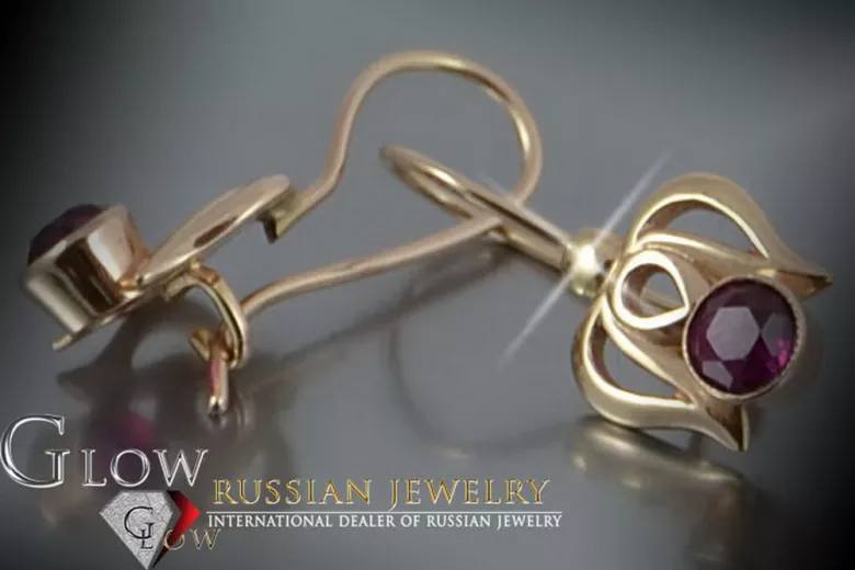 Boucles d’oreilles en or rose soviétique russe 14k 585 vec113 alexandrite rubis émeraude saphir ...