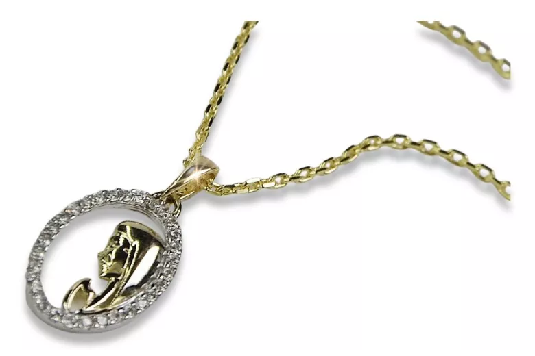 14k gold Mother of God medallion & Anchor chain pm011y&cc003y