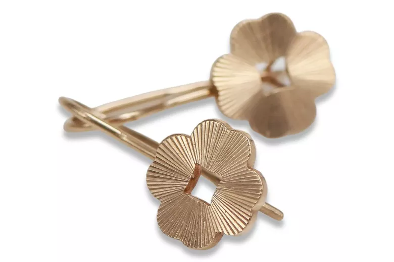 "Boucles d'oreilles feuille d'époque en or rose 14 carats 585, sans pierres précieuses" ven077