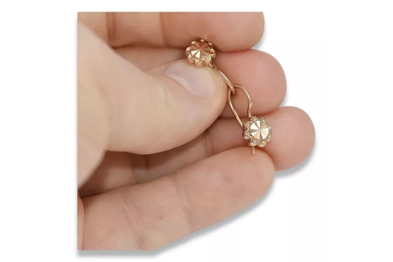 "Boucles d'oreilles vintage en or rose 14 carats 585, design floral sans pierres" ven229