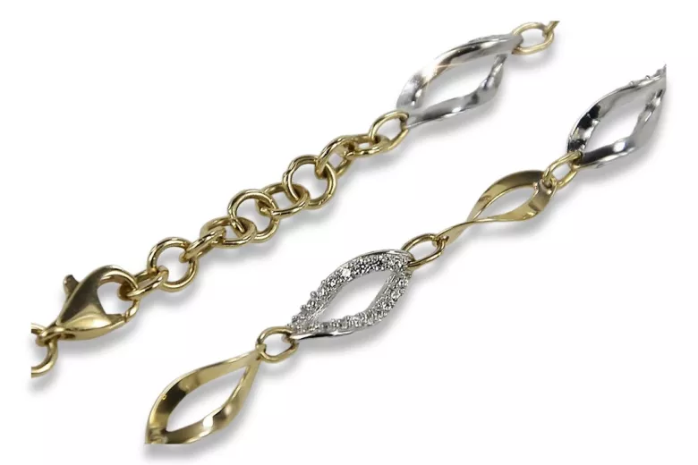 Yellow white Italian 14k gold fancy bracelet cfb003yw