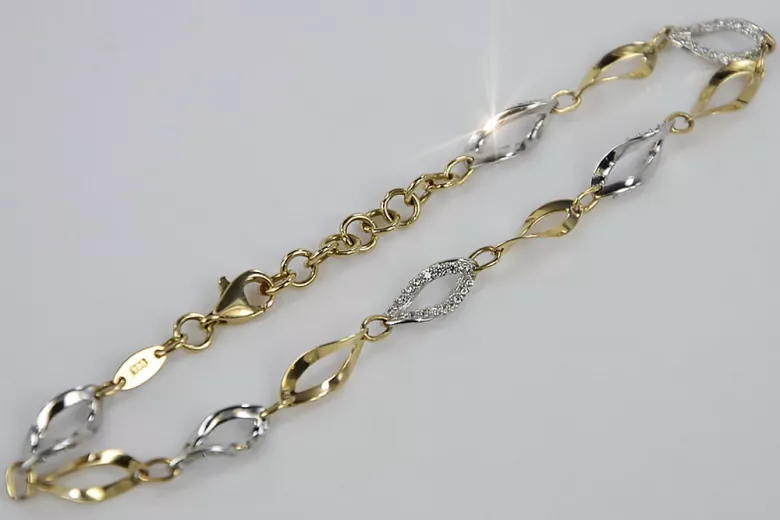 Yellow white Italian 14k gold fancy bracelet cfb003yw