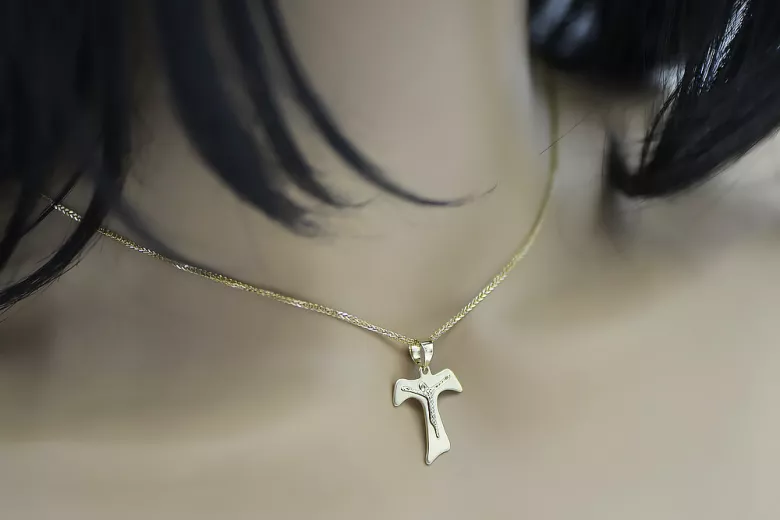 Goldkreuz mit einer Kette ★ zlotychlopak.pl ★ Goldstempel 585 333 Niedriger Preis!