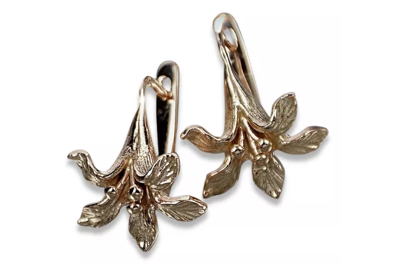 "Élégantes Boucles d'Oreilles Fleur en Or Rose 14 Carats 585 Vintage, Pas de Pierres" ven222