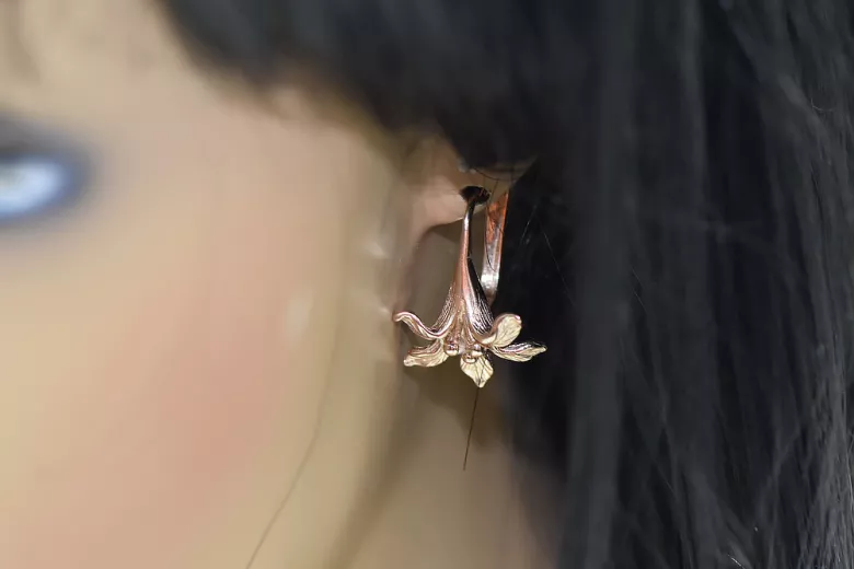 "Élégantes Boucles d'Oreilles Fleur en Or Rose 14 Carats 585 Vintage, Pas de Pierres" ven222