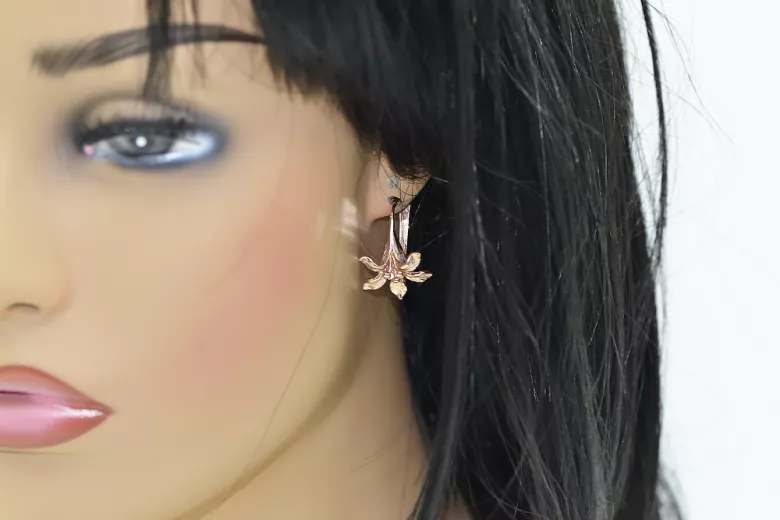 "Élégantes Boucles d'Oreilles Fleur en Or Rose 14 Carats 585 Vintage, Pas de Pierres" ven222