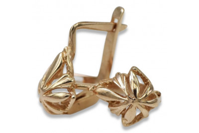 "Sophisticated 14K 585 Gold Vintage Leaf Earrings in Rose Pink" ven137