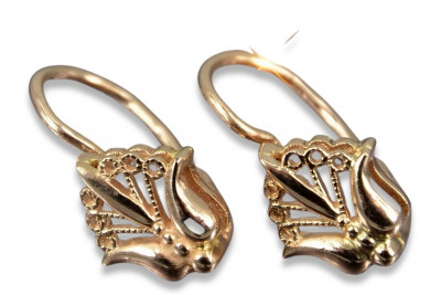 "14K Rose Gold 585 Vintage Floral Earrings - No Stones" ven205