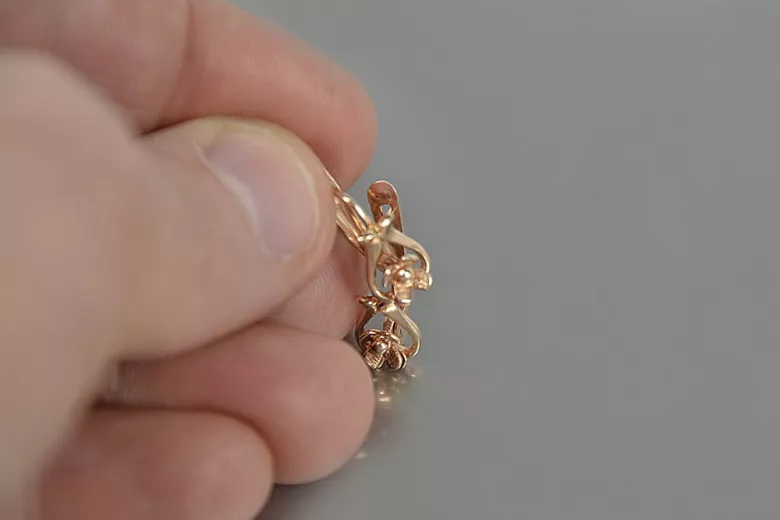 Pendientes de flor antigua en oro rosa de 14k 585, diseño vintage sin piedras ven166