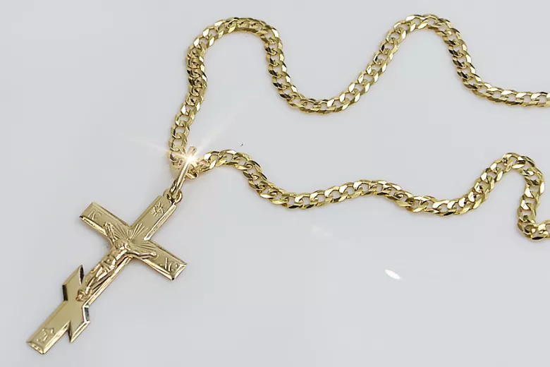 Gold Orthodoxes Kreuz mit Kette ★ zlotychlopak.pl ★ Goldprobe 585 333 Niedriger Preis