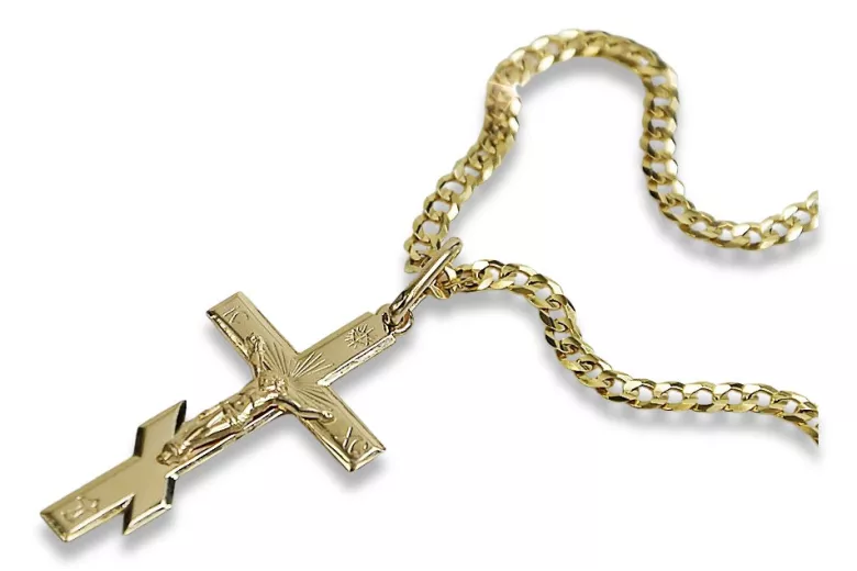 Gold Orthodoxes Kreuz mit Kette ★ zlotychlopak.pl ★ Goldprobe 585 333 Niedriger Preis