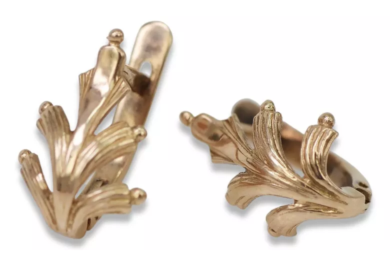 "Or rose 14 carats vintage d'origin: Boucles d'oreilles feuille sans pierres" ven139