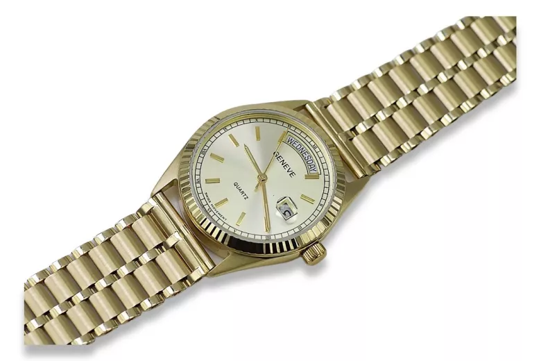 Gold men's watch Geneve ★ zlotychlopak.pl ★ Gold purity 585 333 Low Price!