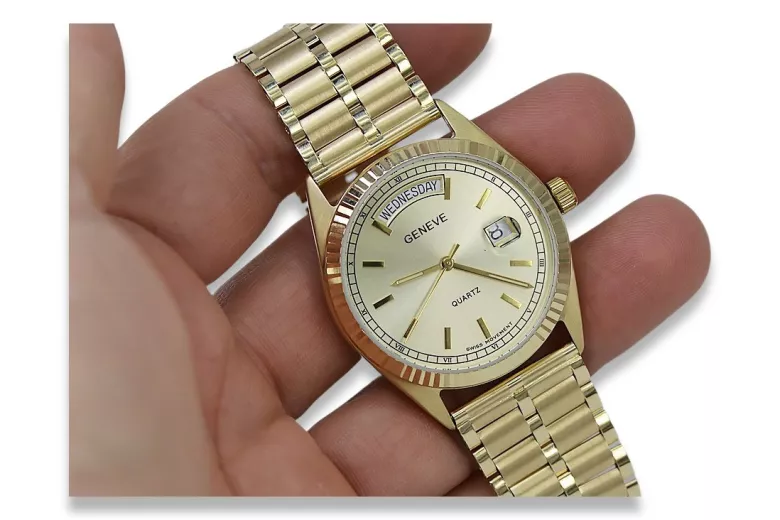 Goldene Herrenuhr Geneve ★ zlotychlopak.pl ★ Gold Reinheit 585 333 Niedriger Preis!