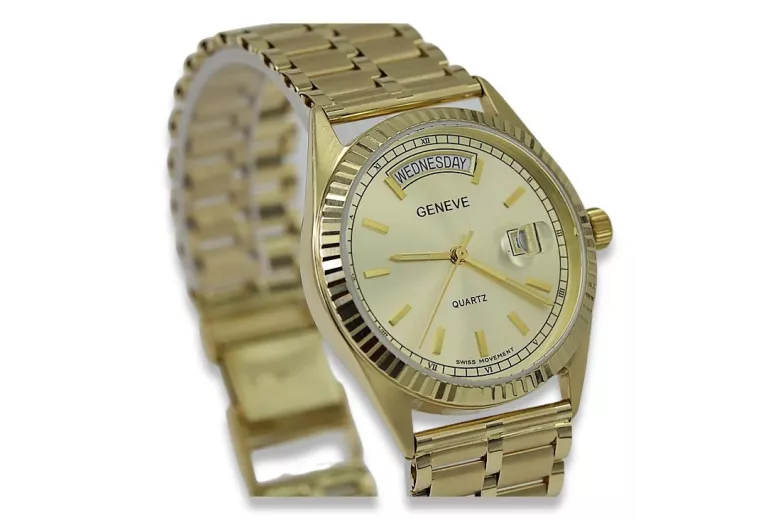 Gold men's watch Geneve ★ zlotychlopak.pl ★ Gold purity 585 333 Low Price!