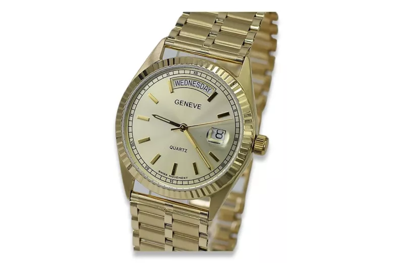 Gold men's watch Geneve ★ zlotychlopak.pl ★ Gold purity 585 333 Low Price!