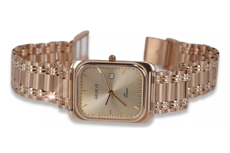 Męski zegarek z czerwonego złota 14k 585 Geneve mw001r&mbw009r