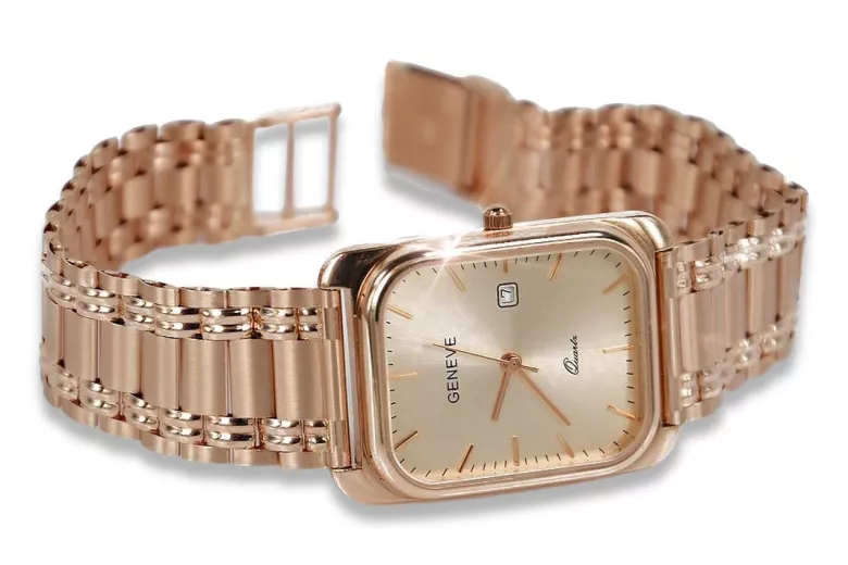 Męski zegarek z czerwonego złota 14k 585 Geneve mw001r&mbw009r