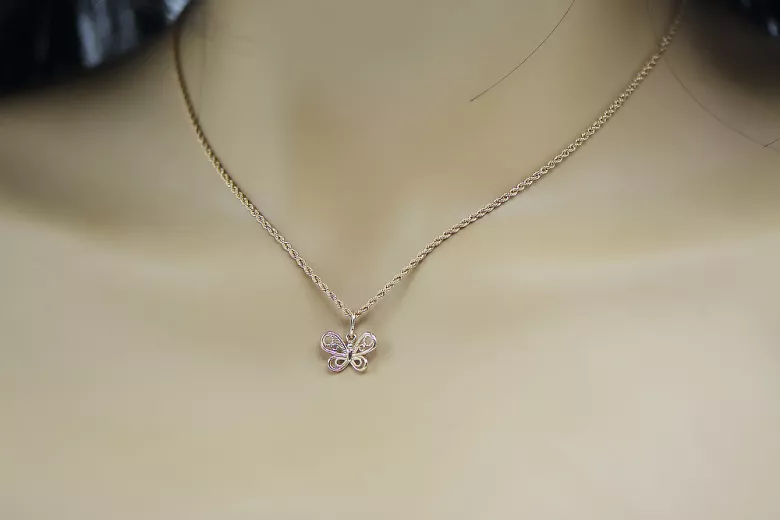 "Colgante de Mariposa en Oro Rosa Vintage de 14k Sin Piedras" vpn062