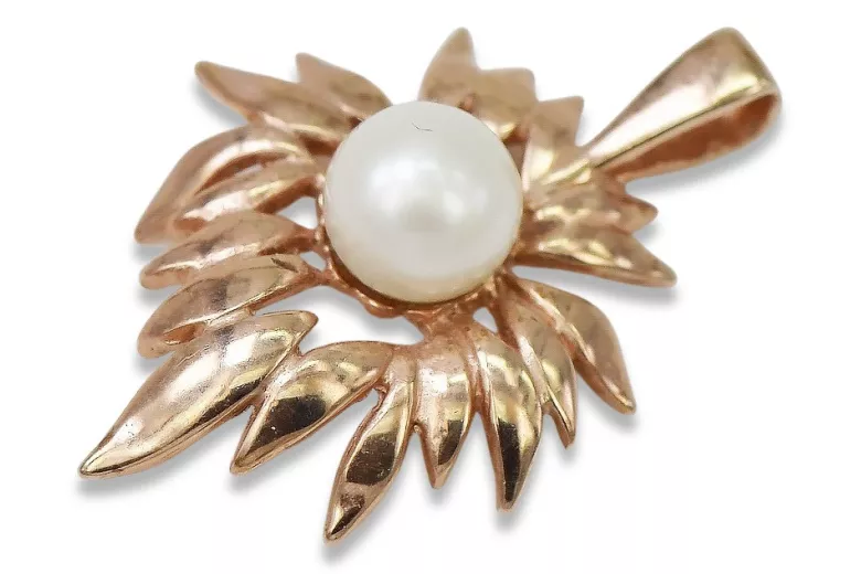 Russian rose Soviet gold pearl pendant