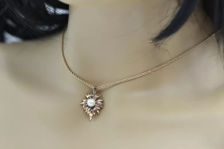 Pendentif rose russe perle d’or soviétique