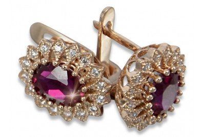 Boucles d’oreilles en or rose soviétique russe 14k 585 vec125 alexandrite rubis émeraude saphir ...