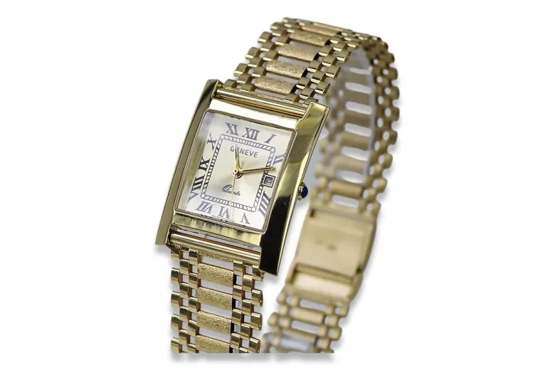 Goldene Herrenuhr Geneve ★ zlotychlopak.pl ★ Gold Reinheit 585 333 Niedriger Preis!