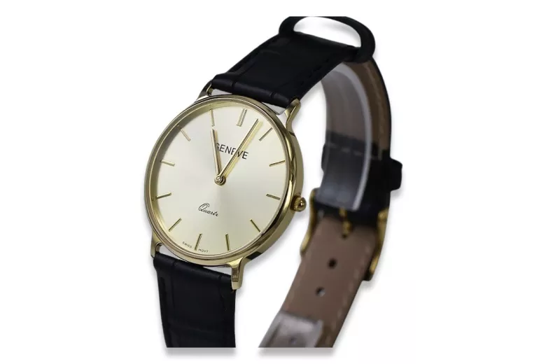 Gold men's watch Geneve ★ zlotychlopak.pl ★ Gold purity 585 333 Low Price!