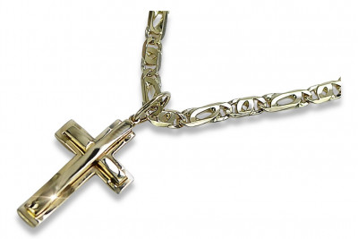 Yellow white 14k gold Catholic cross & chain ctc095y&cc021y