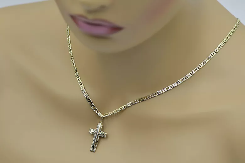 Goldkreuz mit einer Kette ★ zlotychlopak.pl ★ Goldstempel 585 333 Niedriger Preis!