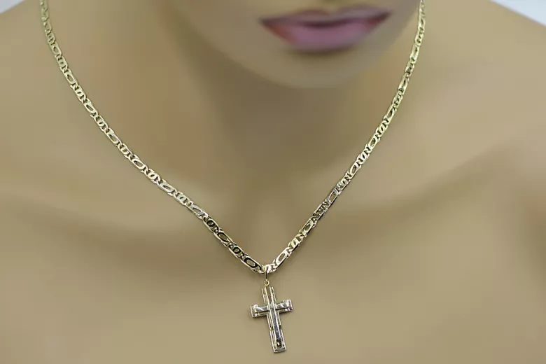 Goldkreuz mit einer Kette ★ zlotychlopak.pl ★ Goldstempel 585 333 Niedriger Preis!