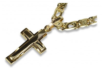 Italian yellow white 14k gold Catholic cross & chain ctc095y&cc031y