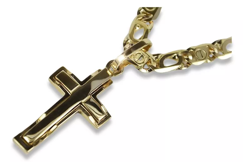 Goldkreuz mit einer Kette ★ zlotychlopak.pl ★ Goldstempel 585 333 Niedriger Preis!