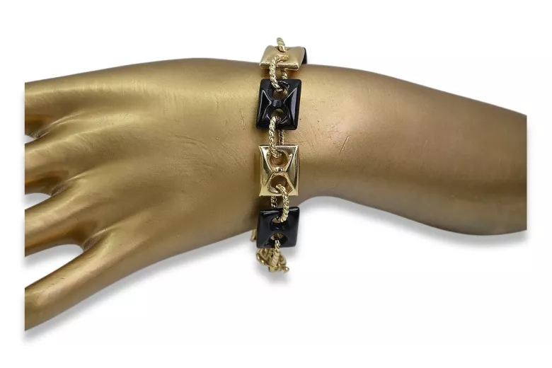 Italienisches gelbes Onyx-Armband aus 14 Karat 585er Gold cb102y